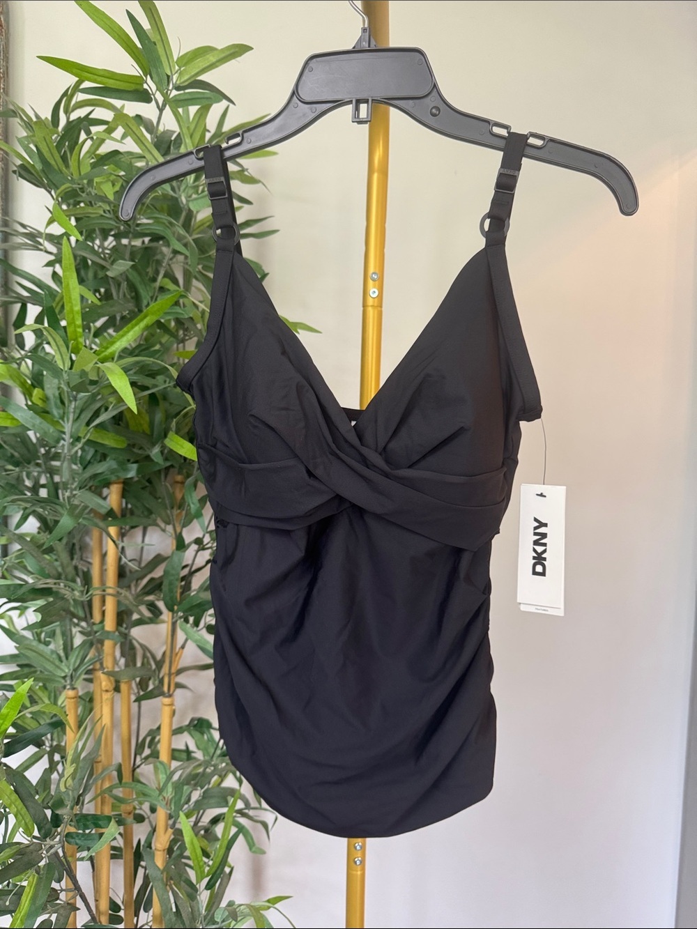 DKNY Black Twist-Front tankini Swim Top NEW M